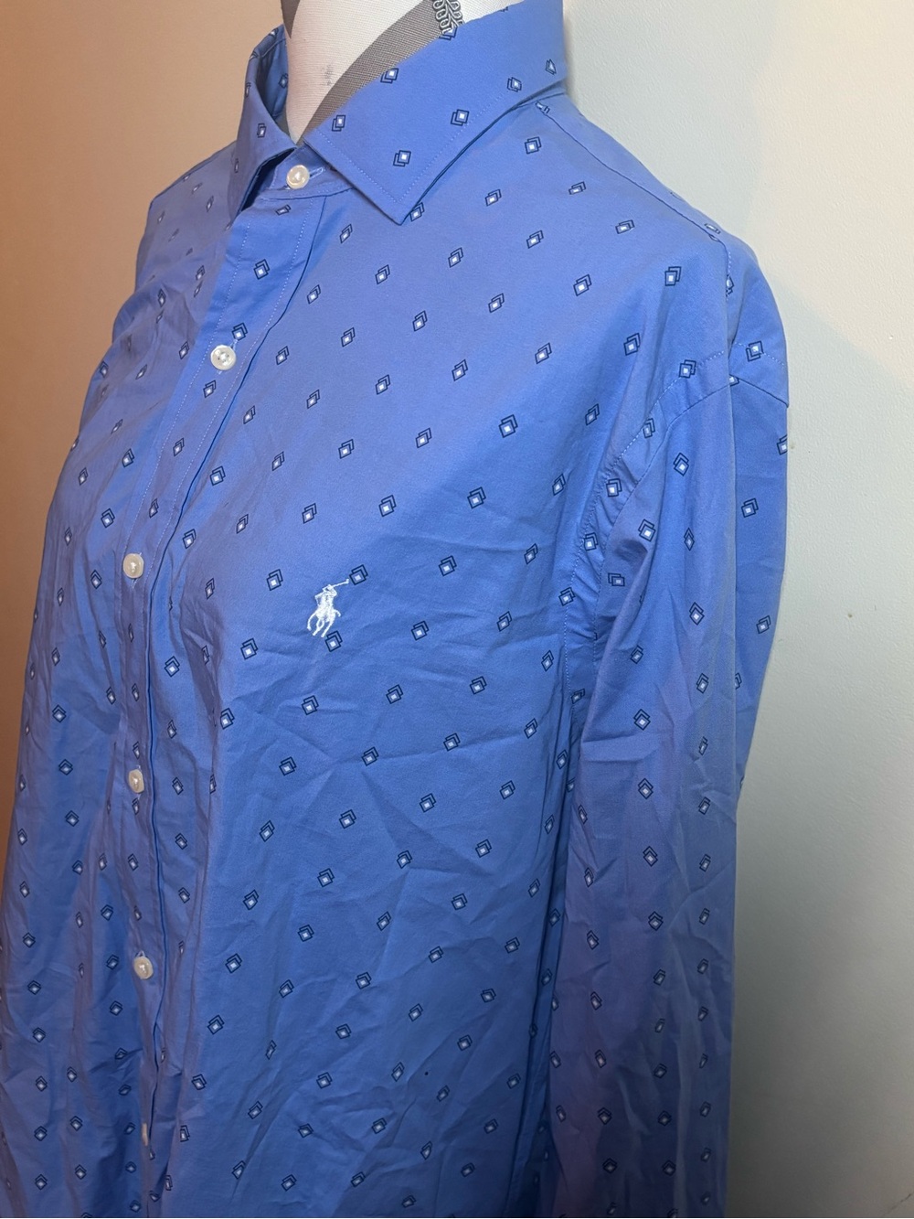 Ralph Lauren Blue Diamond-Print Button-Down Shirt